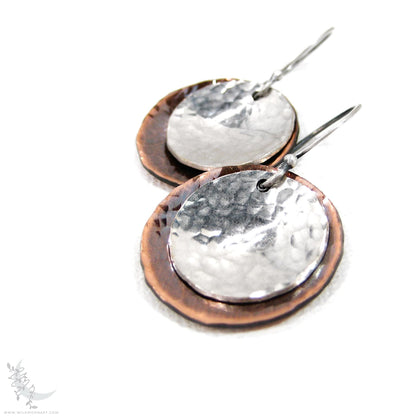 Mixed Metal Copper & Sterling Silver Earrings · Antiqued & Hand Hammered (m)