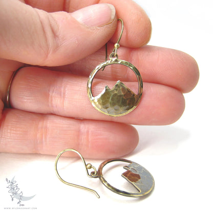 Mountain Earrings · Hammered Antiqued Brass Minimalist Colorado Dangle Earrings