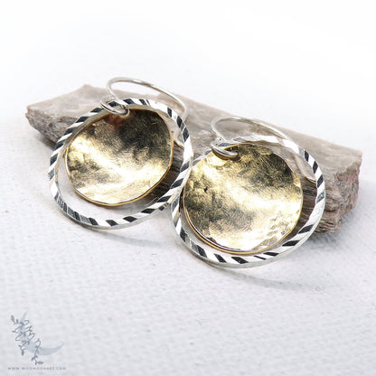 Gold & Silver Earrings · Mixed Metal Hammered Dangle Earrings