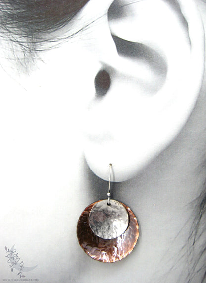 Mixed Metal Copper & Sterling Silver Earrings · Antiqued & Hand Hammered (lg)