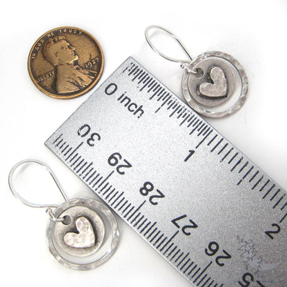 Heart Earrings · Hand Hammered Sterling Silver Rustic Valentine Dangle Earrings