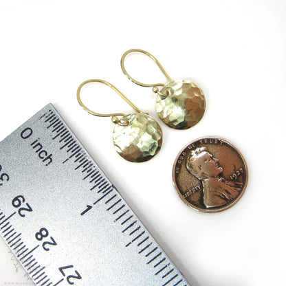 Hand Hammered Brass Earrings · Tiny Minimalist Coin Earrings