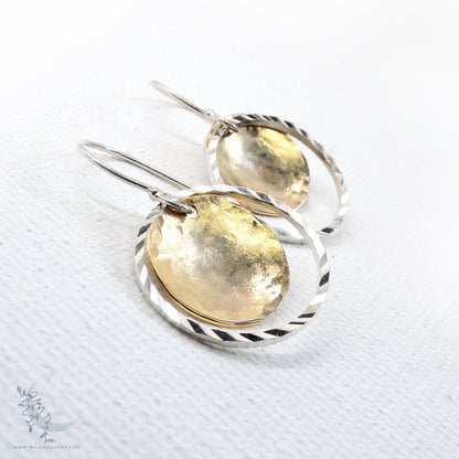 Gold & Silver Earrings · Mixed Metal Hammered Dangle Earrings