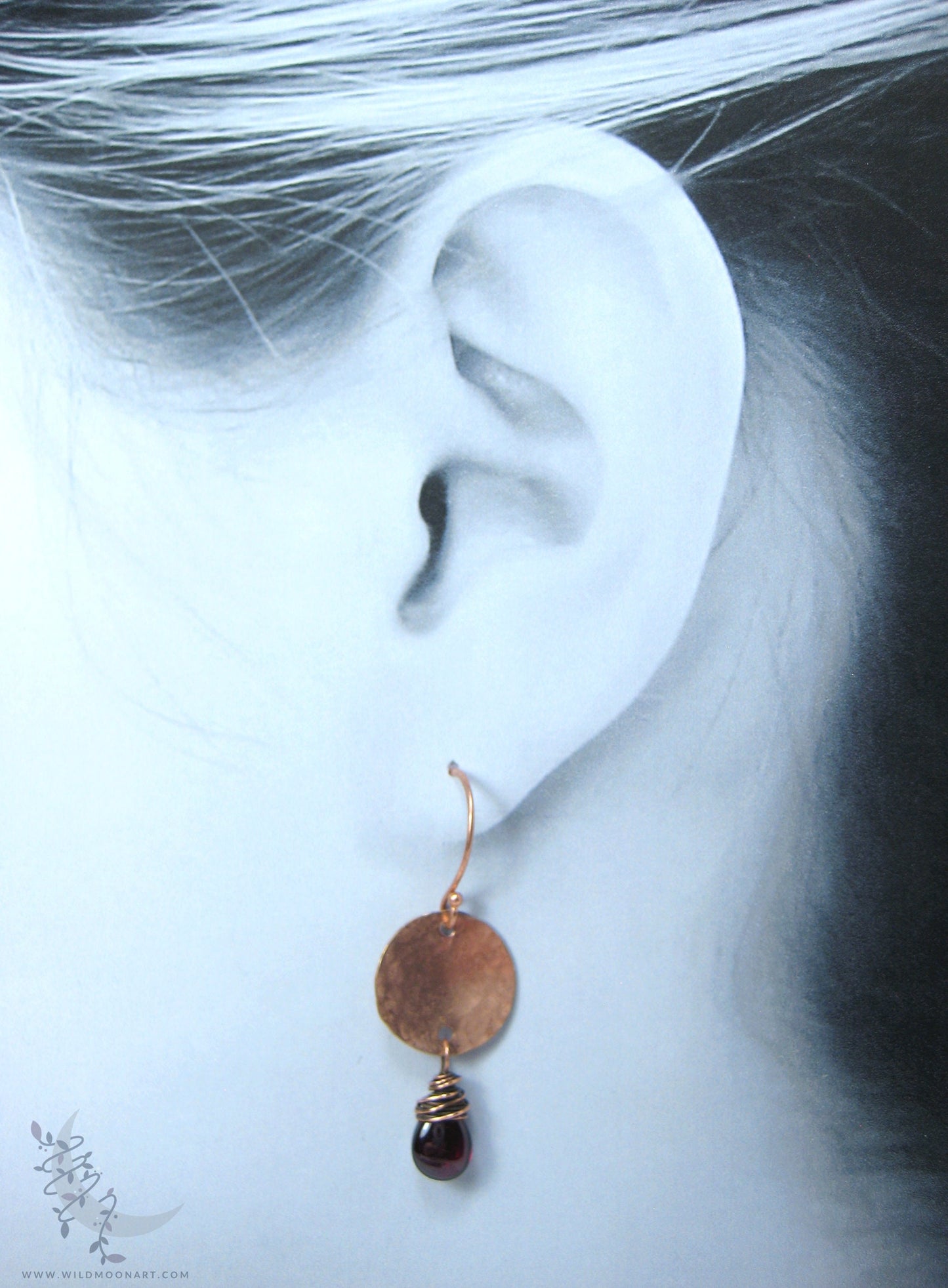Garnet Copper Earrings · Hand Hammered Copper Dangle Earrings