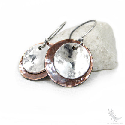 Mixed Metal Copper & Sterling Silver Earrings · Antiqued & Hand Hammered (s)