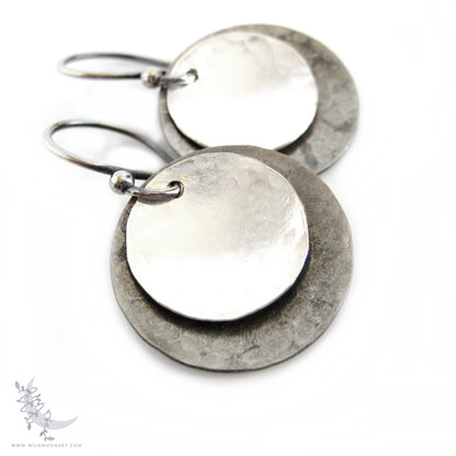Sterling Silver Earrings · Mixed Metal Hammered Two Tone Silver Dangle Earrings (m)