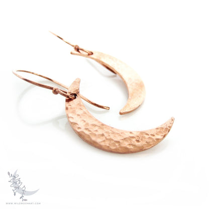 Copper Moon Earrings ·  Handmade Hammered Crescent Moon Dangle Earrings