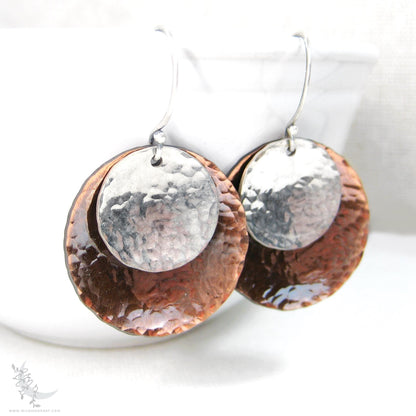 Mixed Metal Copper & Sterling Silver Earrings · Antiqued & Hand Hammered (lg)