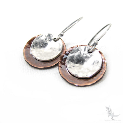 Mixed Metal Copper & Sterling Silver Earrings · Antiqued & Hand Hammered (s)