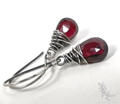 Dainty Garnet Earrings · Sterling Silver Dangle Earrings