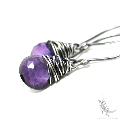 Dainty Amethyst Earrings · Sterling Silver Dangle Earrings