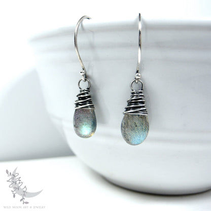 Labradorite Earrings · Sterling Silver Dangle Earrings, Smooth