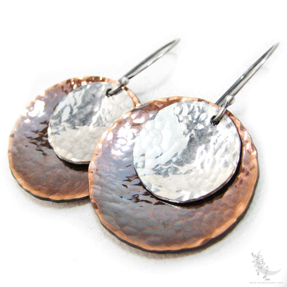 Mixed Metal Copper & Sterling Silver Earrings · Antiqued & Hand Hammered (lg)