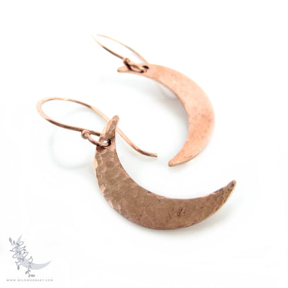 Copper Moon Earrings ·  Handmade Hammered Crescent Moon Dangle Earrings