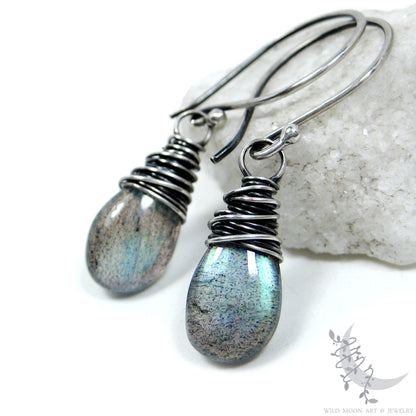 Labradorite Earrings · Sterling Silver Dangle Earrings, Smooth