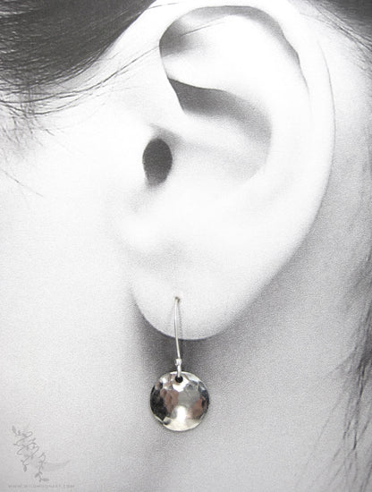 Hand Hammered Sterling Silver Earrings · Tiny Minimalist Upcycled Silver Coin Dangle Earrings