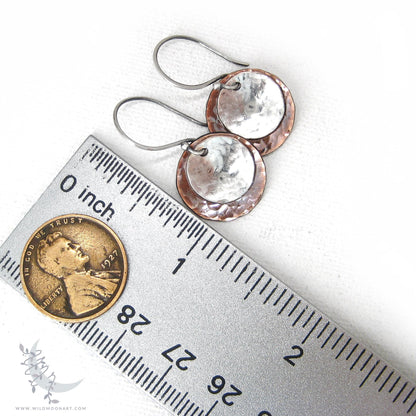 Mixed Metal Copper & Sterling Silver Earrings · Antiqued & Hand Hammered (s)