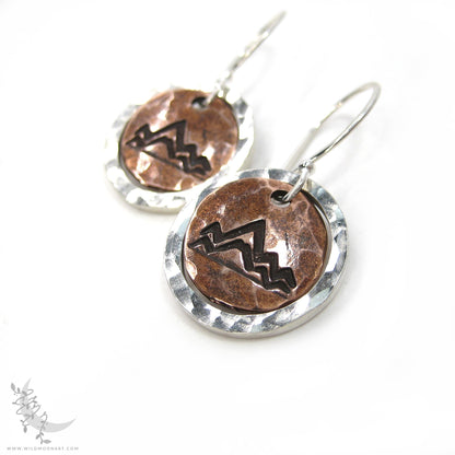 Mountain Earrings · Mixed Metal Sterling Silver & Copper Hammered Dangle Earrings
