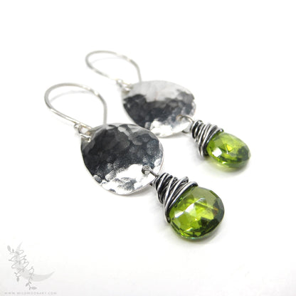 Peridot Earrings · Hammered Teardrop Sterling Silver Dangle Earrings