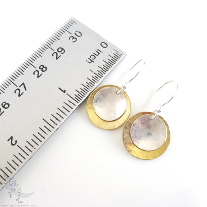 Mixed Metal Brass & Sterling Silver Earrings · Hand Hammered Coin Dangle Earrings (s)