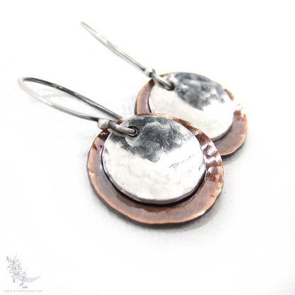 Mixed Metal Copper & Sterling Silver Earrings · Antiqued & Hand Hammered (s)