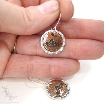 Mountain Earrings · Mixed Metal Sterling Silver & Copper Hammered Dangle Earrings
