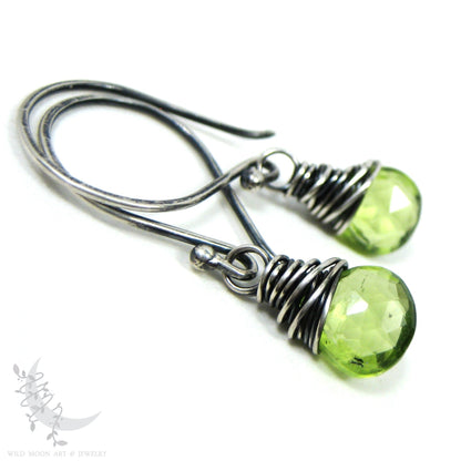 Dainty Peridot Earrings · Sterling Silver Dangle Earrings