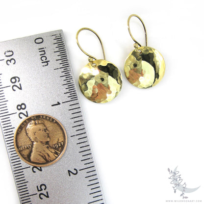 Hand Hammered Brass Earrings · Small Minimalist Coin Earrings