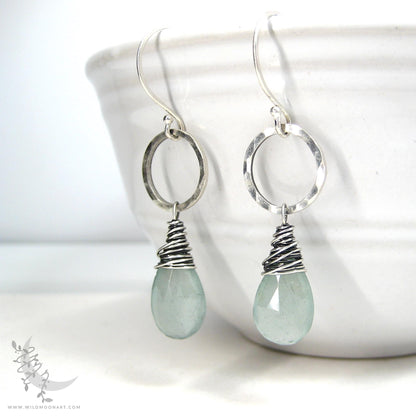 Aquamarine Earrings · Hammered Sterling Silver Dangle Earrings