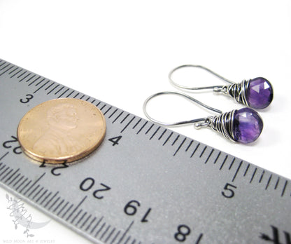 Dainty Amethyst Earrings · Sterling Silver Dangle Earrings
