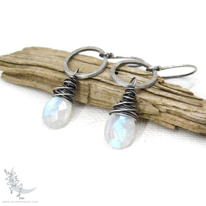 Moonstone Earrings · Hammered Sterling Silver Dangle Earrings