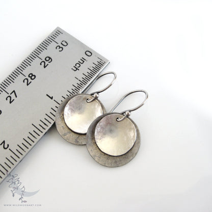 Sterling Silver Earrings · Mixed Metal Hammered Two Tone Silver Dangle Earrings (m)