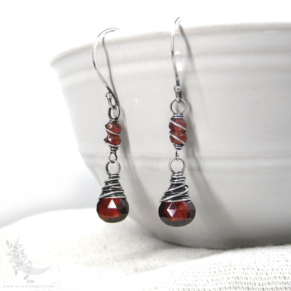 Garnet Earrings · Sterling Silver Dangle Earrings