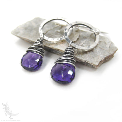 Amethyst Earrings · Hammered Sterling Silver Dangle Earrings