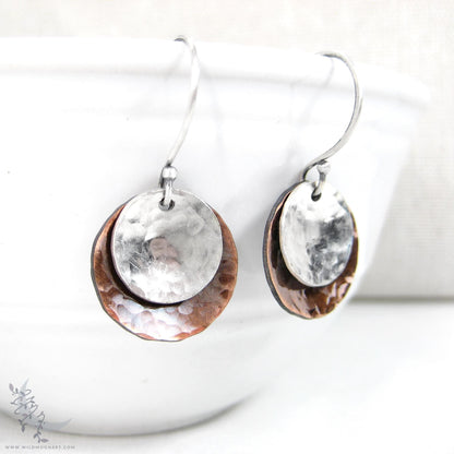 Mixed Metal Copper & Sterling Silver Earrings · Antiqued & Hand Hammered (s)