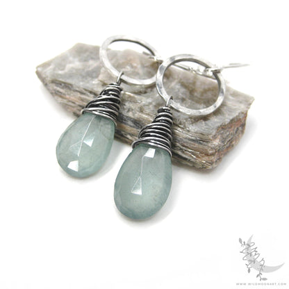 Aquamarine Earrings · Hammered Sterling Silver Dangle Earrings
