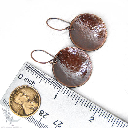 Copper Earrings · Antiqued & Hand Hammered Coin Dangle Earrings (lg)