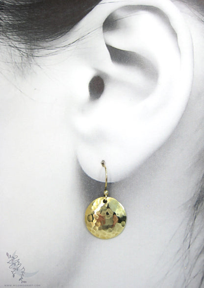 Hand Hammered Brass Earrings · Small Minimalist Coin Earrings