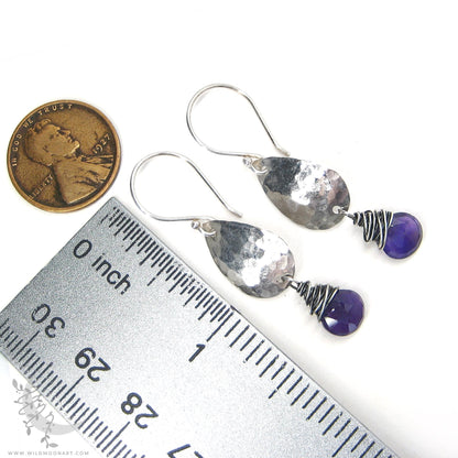 Amethyst Earrings · Hammered Teardrop Sterling Silver Dangle Earrings