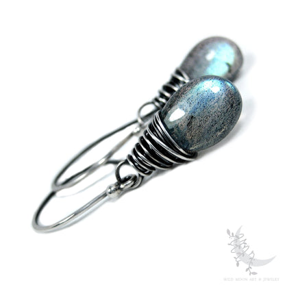 Labradorite Earrings · Sterling Silver Dangle Earrings, Smooth