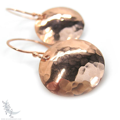 Copper Earrings · Small Hand Hammered Raw Copper Coin Dangle Earrings (s)