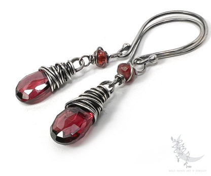 Garnet Sterling Silver Dangle Earrings · Petite Gemstone Earrings