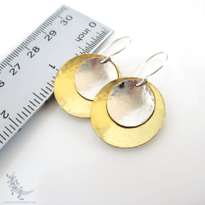 Mixed Metal Brass & Sterling Silver Earrings · Hand Hammered Coin Dangle Earrings (lg)