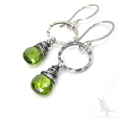 Peridot Earrings · Hammered Sterling Silver Peridot Dangle Earrings