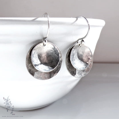 Sterling Silver Earrings · Mixed Metal Hammered Two Tone Silver Dangle Earrings (s)