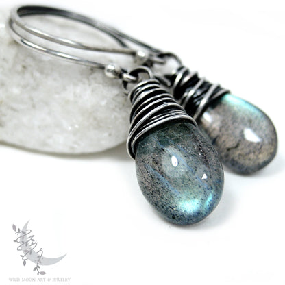 Labradorite Earrings · Sterling Silver Dangle Earrings, Smooth