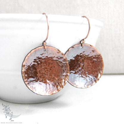 Copper Earrings · Antiqued & Hand Hammered Coin Dangle Earrings (lg)