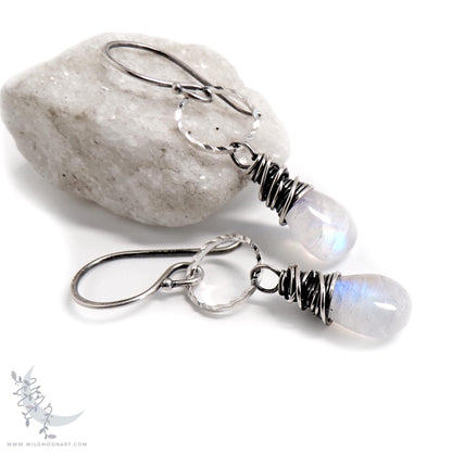 Dainty Moonstone Earrings · Sterling Silver Dangle Earrings
