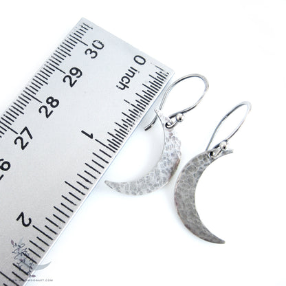 Silver Moon Earrings · Sterling Silver Handmade Hammered Crescent Moon Dangle Earrings