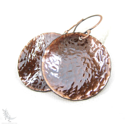 Copper Earrings · Antiqued & Hand Hammered Coin Dangle Earrings (lg)